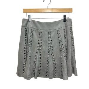 Glamorous Gray Faux Suede Whipstitch Mini Skater Skirt, M